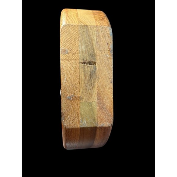 Bud Vase Flat Circle Hardwood Oak Butcher-block 1970s Large 8" Diameter MCM - Picture 5 of 9